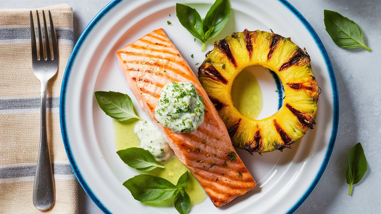 Grilled Salmon and Pineapple with Avocado